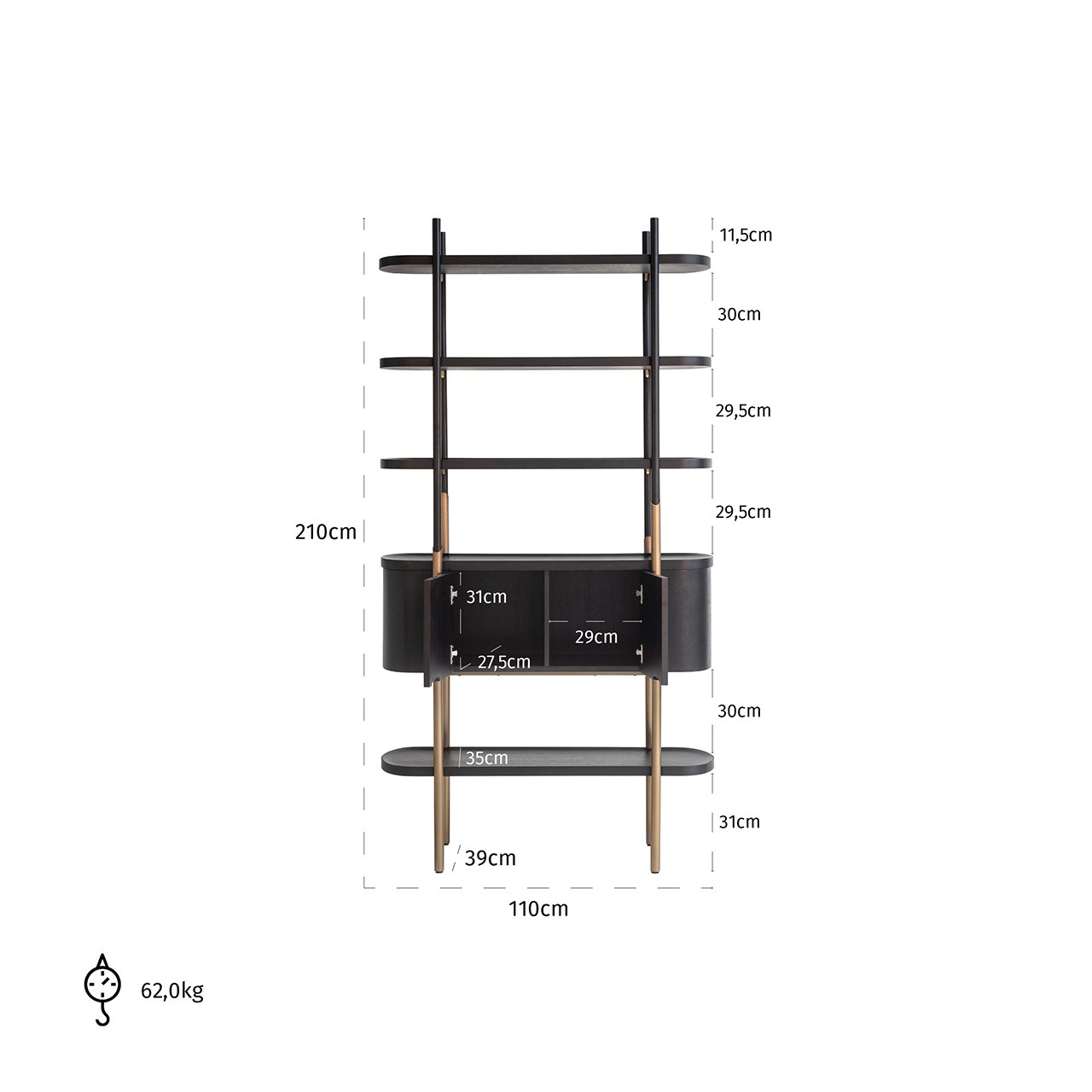 Storage cabinet Jameson 2-doors 4-shelves (Charcoal)