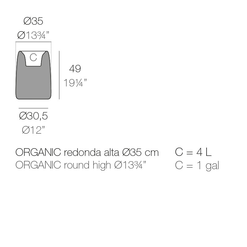 Organic High Round Planter Ø35X48