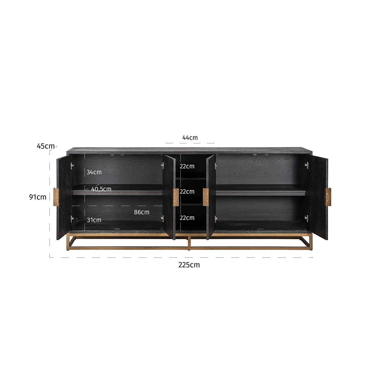 Sideboard Blackbone brass 4-doors (Black rustic)