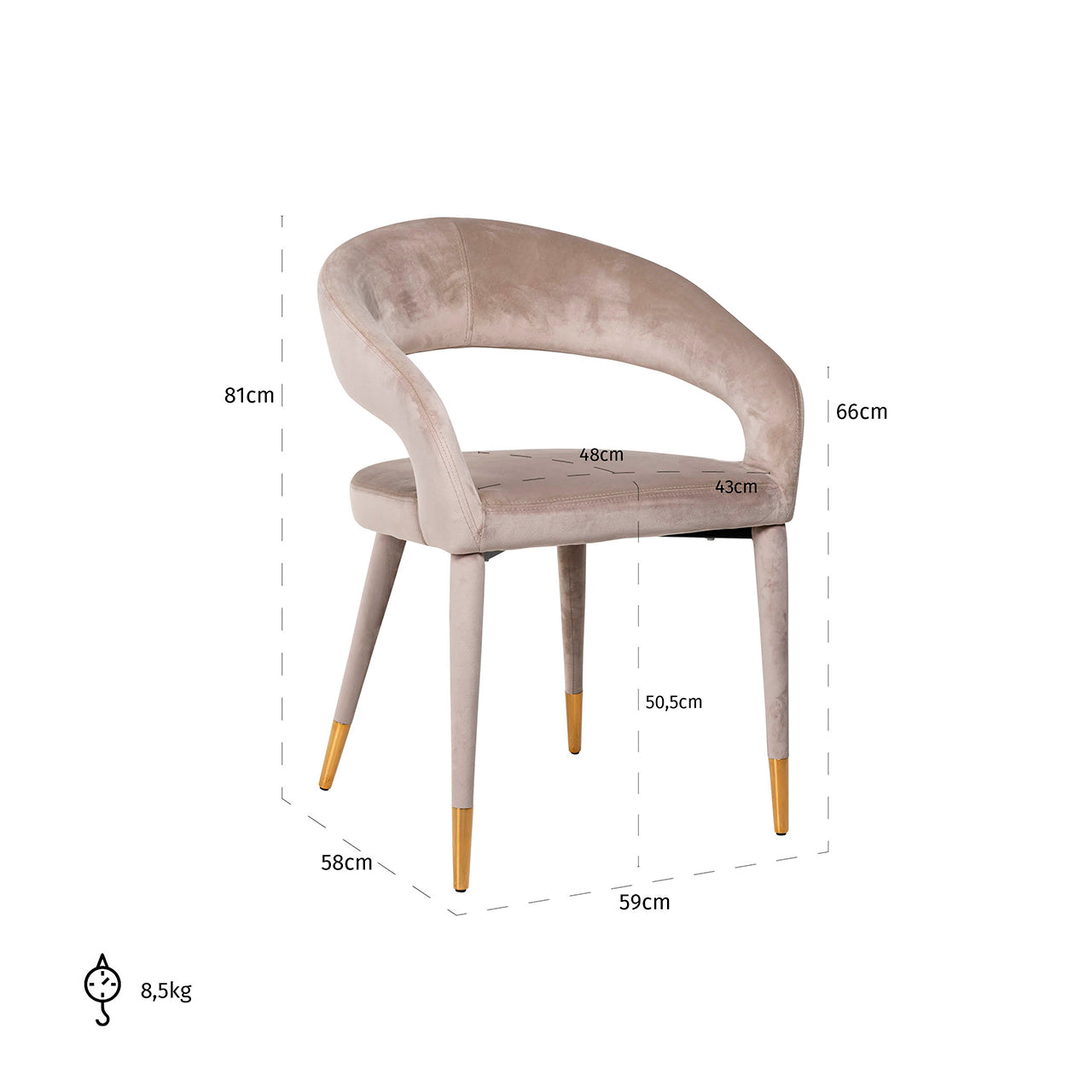 Chair Gia - khaki velvet fire retardant (FR-Quartz 903 Khaki)