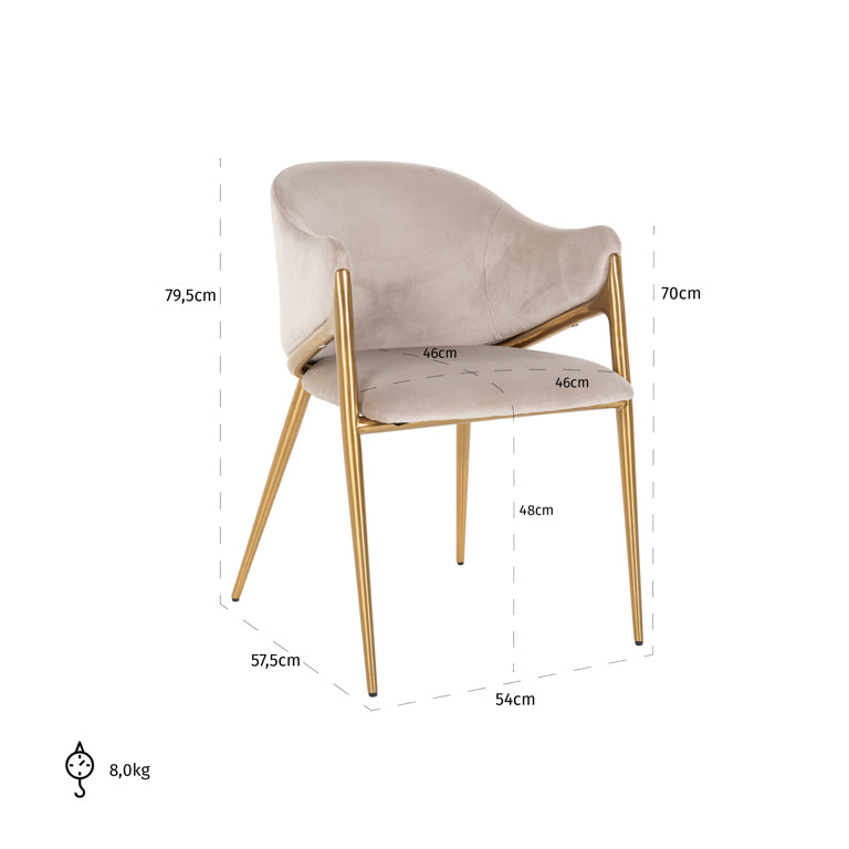 Chair Gwen - khaki velvet fire retardant (FR-Quartz 903 Khaki)