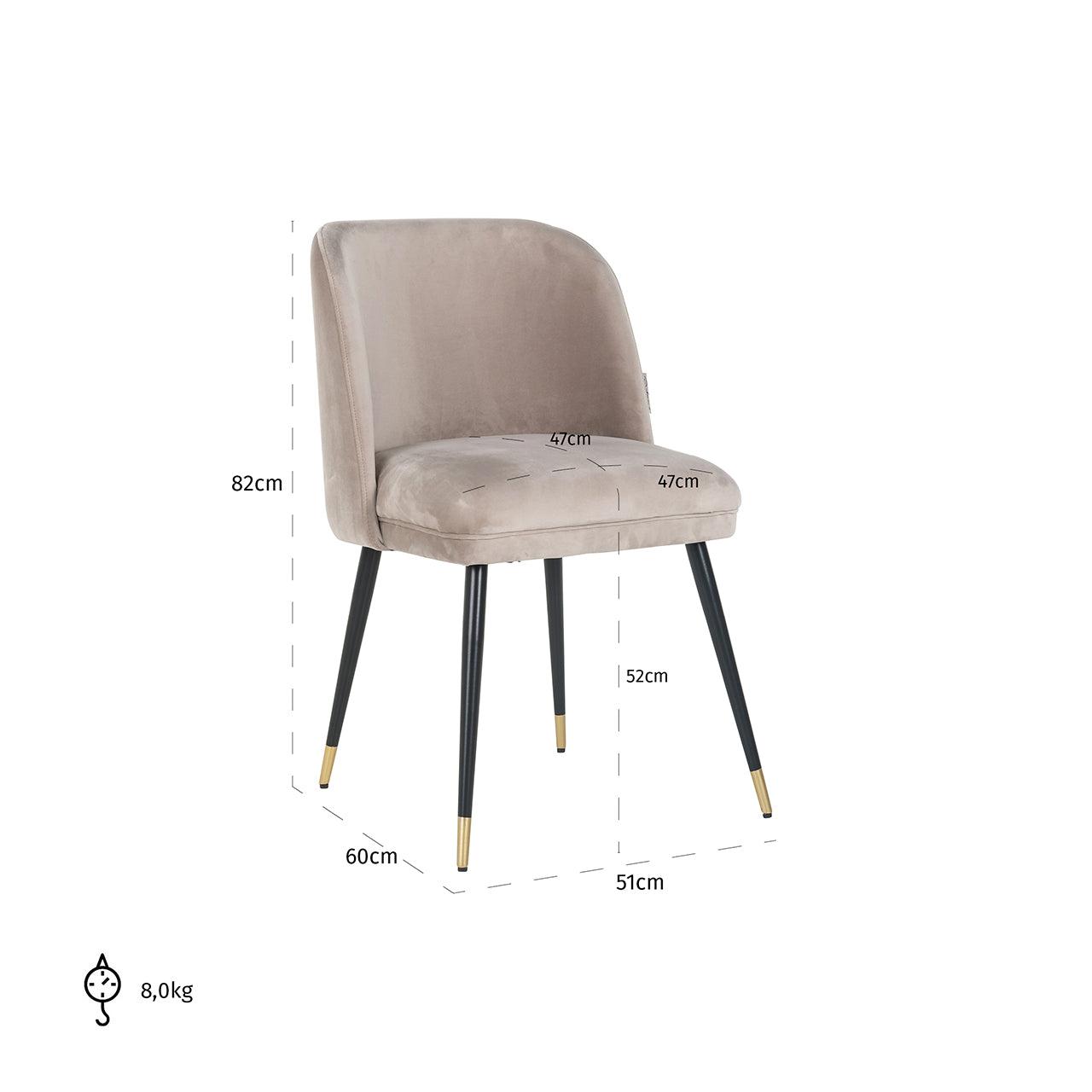Chair Alicia - khaki velvet fire retardant (FR-Quartz 903 Khaki)