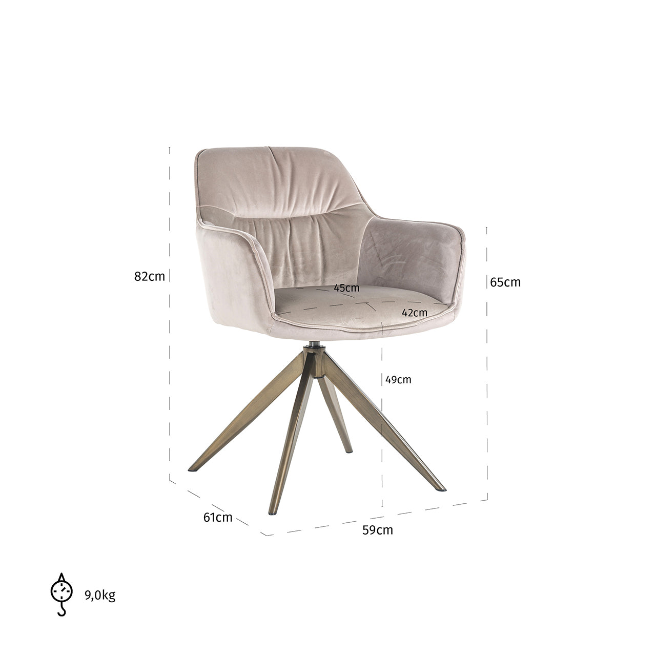 Swivel chair Aline - khaki velvet fire retardant (FR-Quartz 903 Khaki)