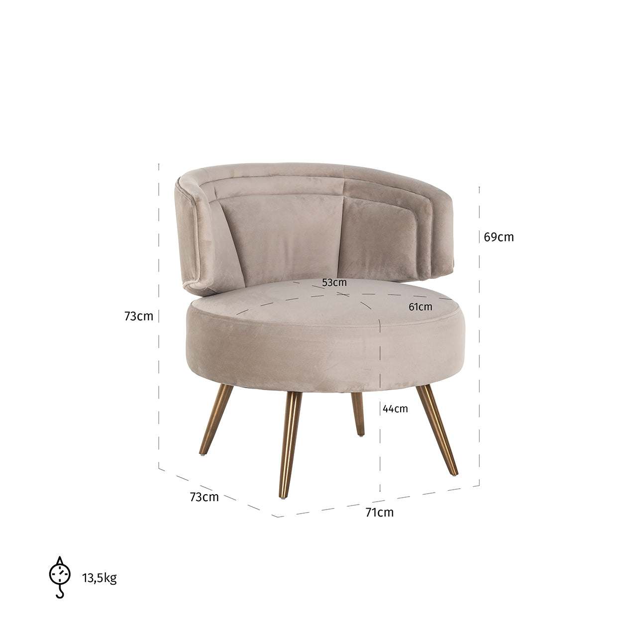 Lounge chair Hazel khaki velvet fire retardant (FR-Quartz 903 Khaki)