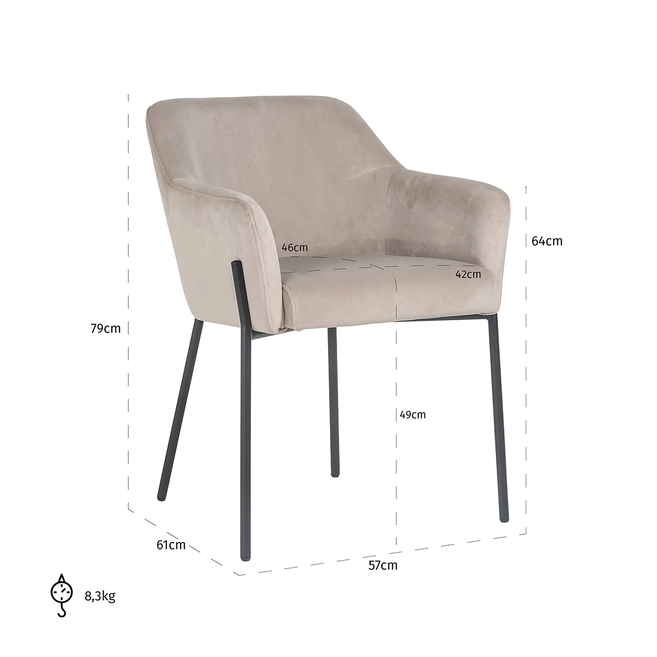 Chair Fay - khaki velvet fire retardant (FR-Quartz 903 Khaki)