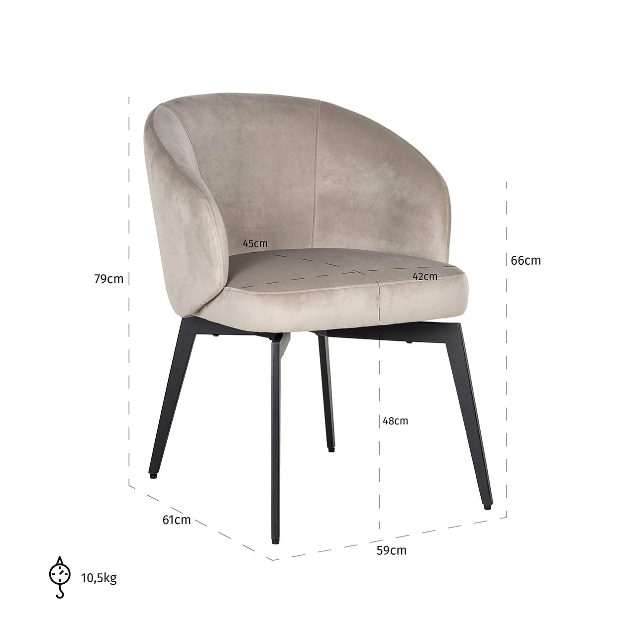 Chair Amphara - khaki velvet fire retardant (FR-Quartz 903 Khaki)
