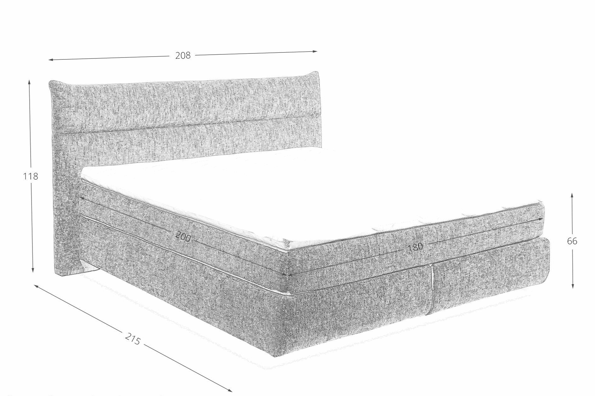 Boxspring Zando - Gray | Includes Base and Topper