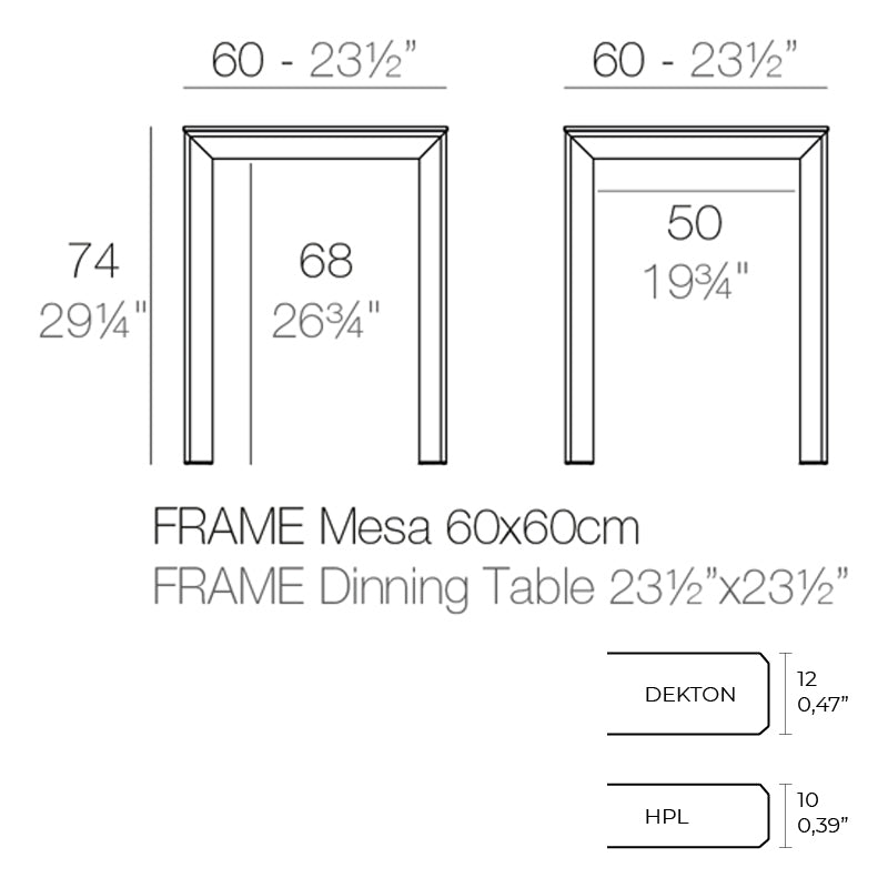 Frame Aluminium Table  60X60X74