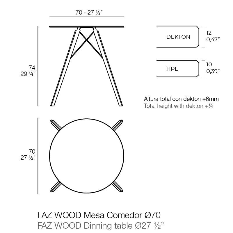 Faz - Wood Dining Table Ø70X74 Cm