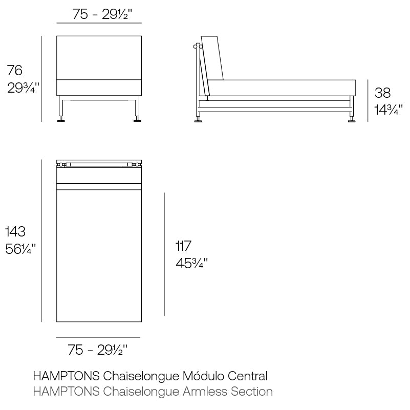Hamptons Chaiselongue Armless Section